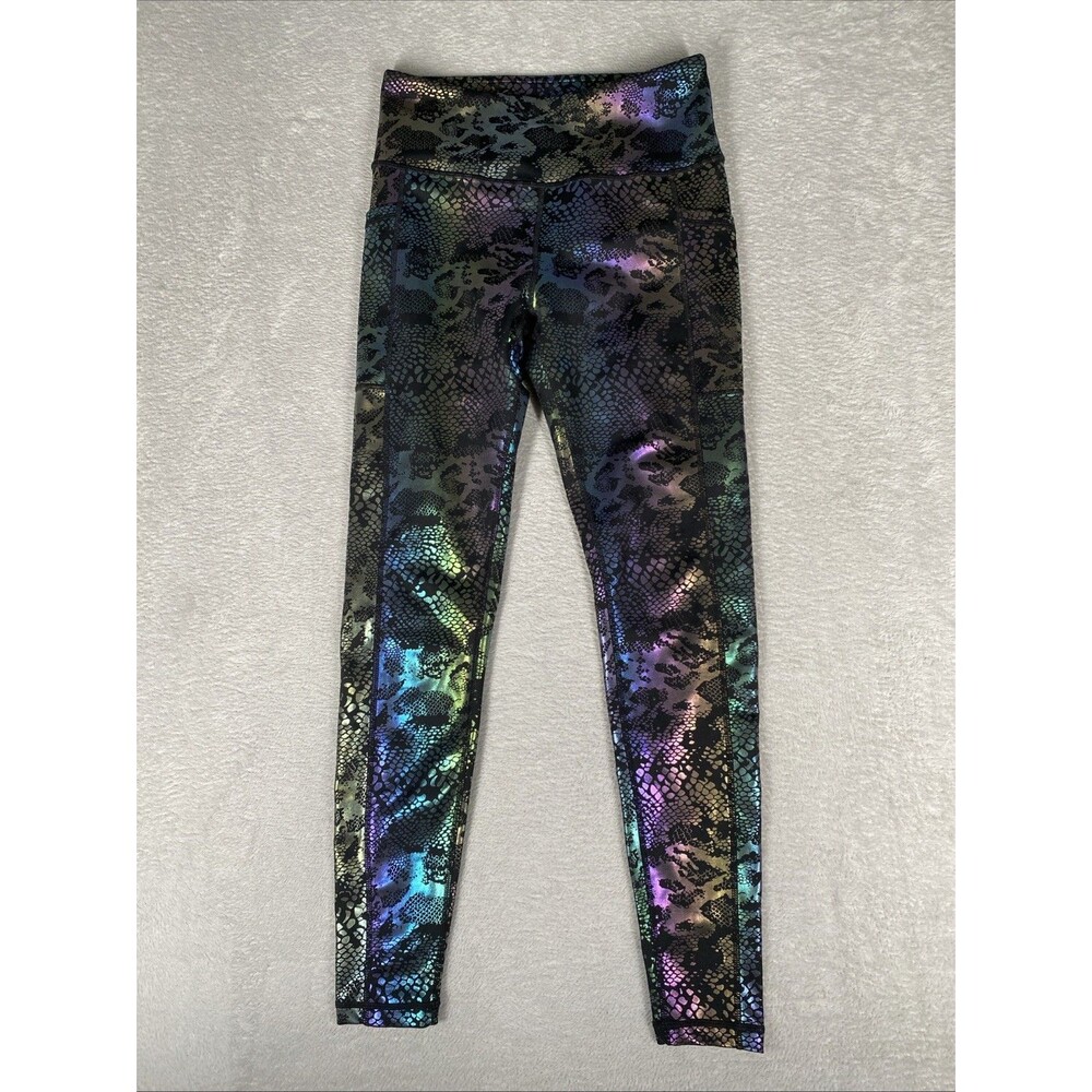 CVG Capri Leggings Size Small Black Glisten Here shiny animal print